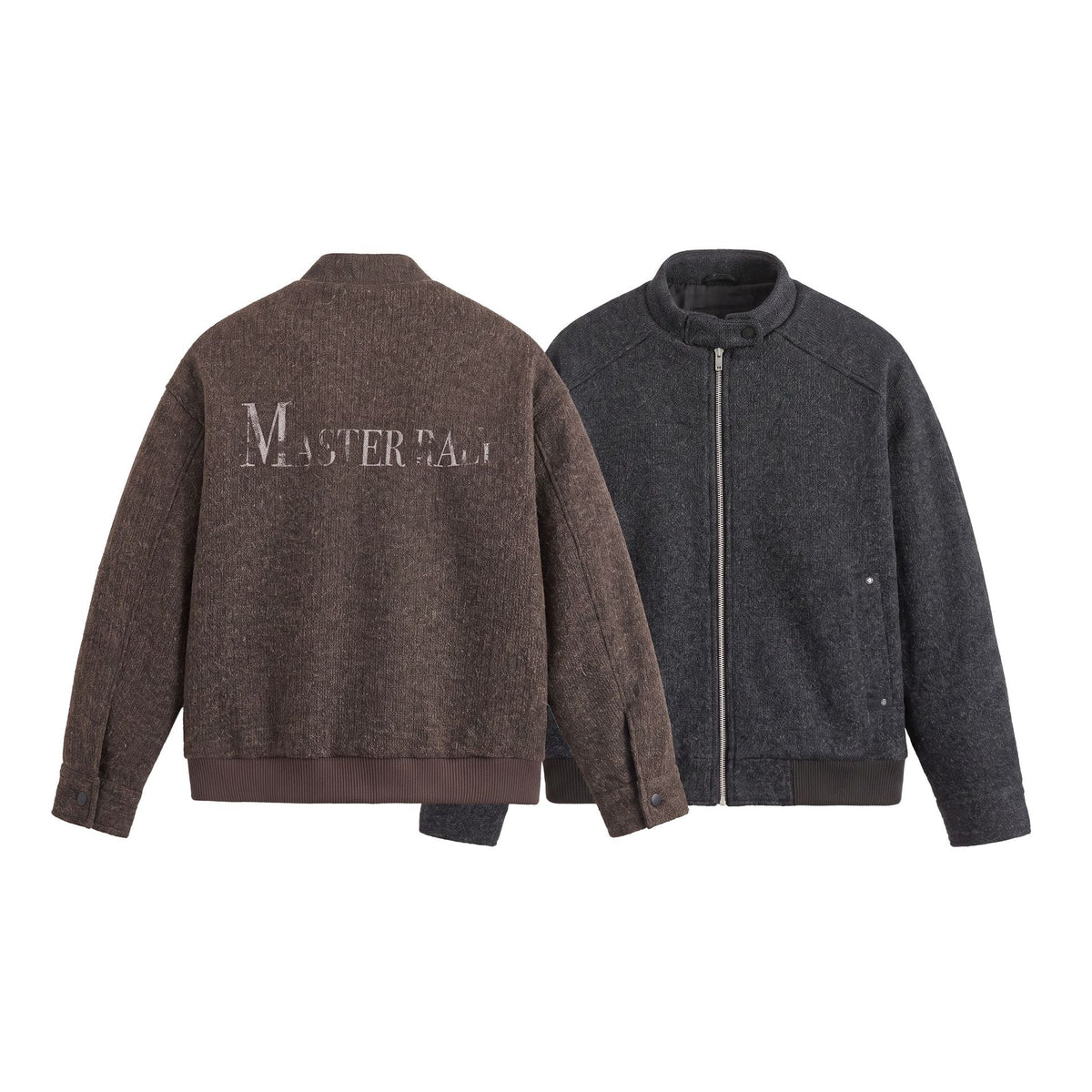 Men's Short Boxy Wool Mix Bomber with Stand-Up Collar and Ribbed Hem EVA-US