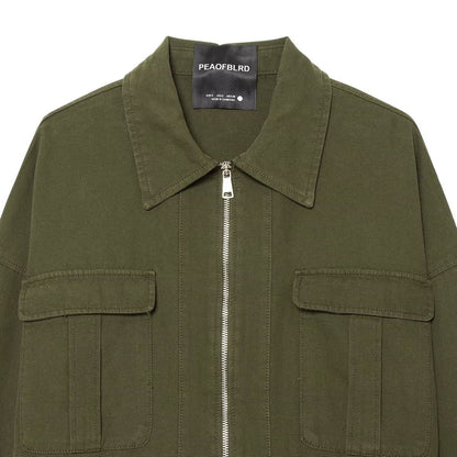 Women's Cropped Field Jacket with full-length zipper, flap pockets, and drawstring waist EVA-US