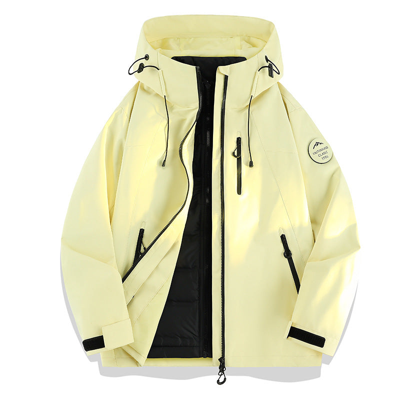 Women Lightweight Waterproof Hooded Jacket with Teddy Charm and Concealed Zipper Pockets EVA-US