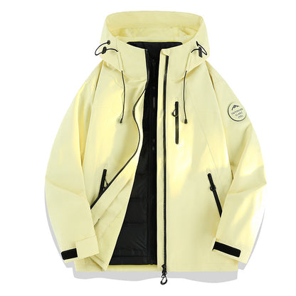 Women Lightweight Waterproof Hooded Jacket with Teddy Charm and Concealed Zipper Pockets EVA-US