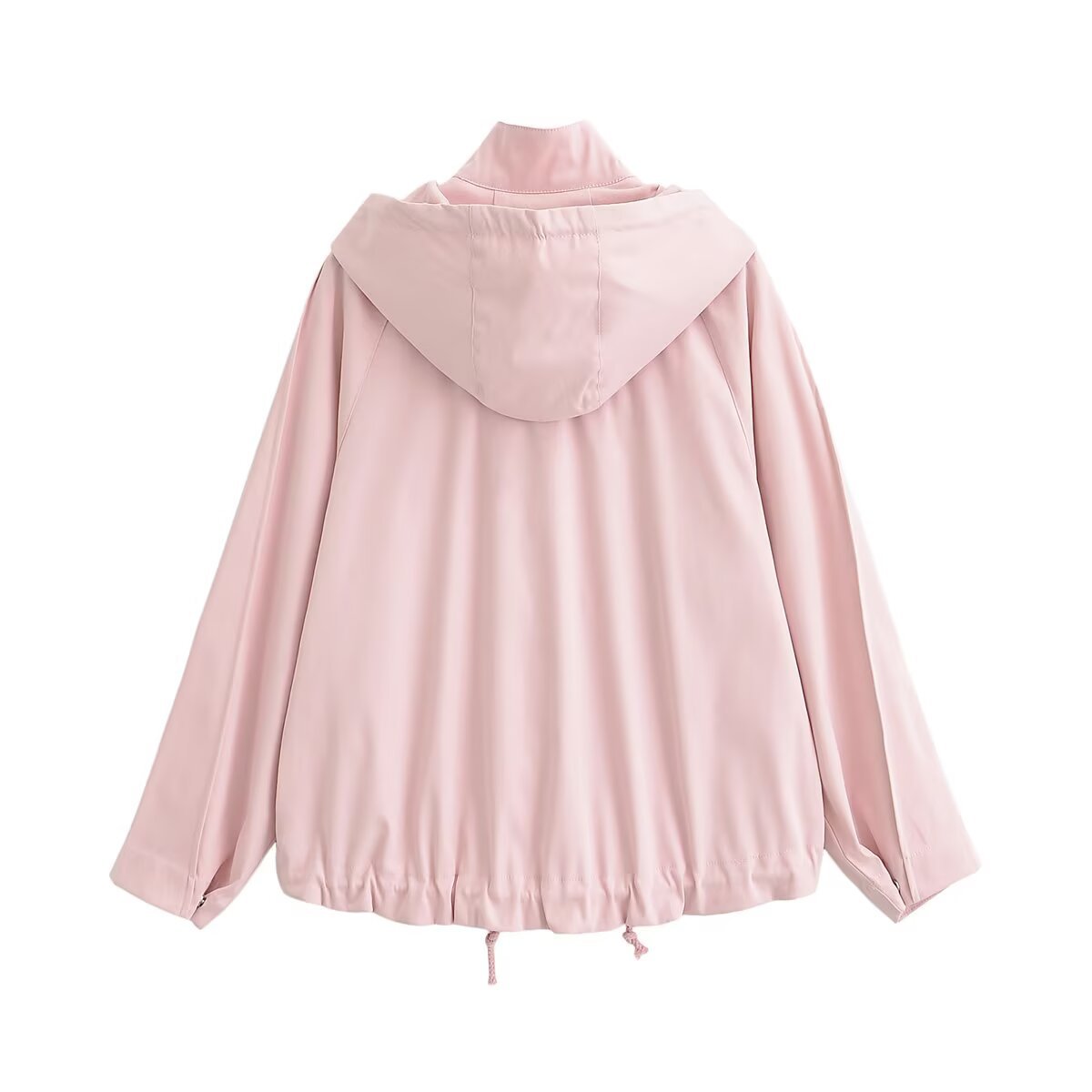 Women's Short Water-Repellent Hooded Jacket with Drawstring, Snap Button Placket, and Flap Pockets EVA-US
