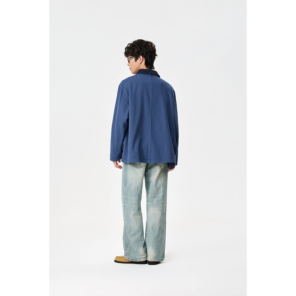 Unisex Tailored Canvas Chore Jacket with Cord Collar and Patch Pockets EVA-US