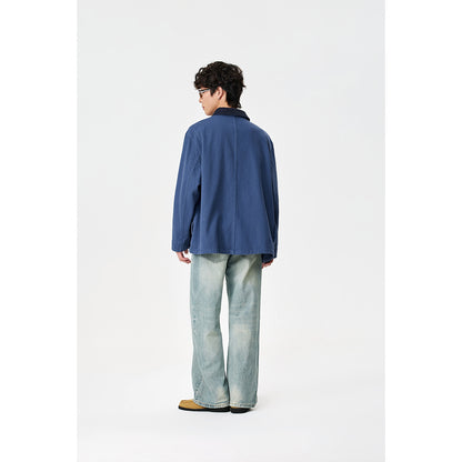 Unisex Tailored Canvas Chore Jacket with Cord Collar and Patch Pockets EVA-US