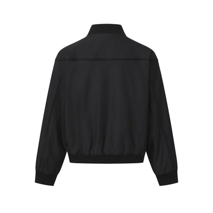Unisex Short Cut Boxy Blouson with High Ribbed Collar, Concealed Button Placket and Elastic Waistband EVA-US