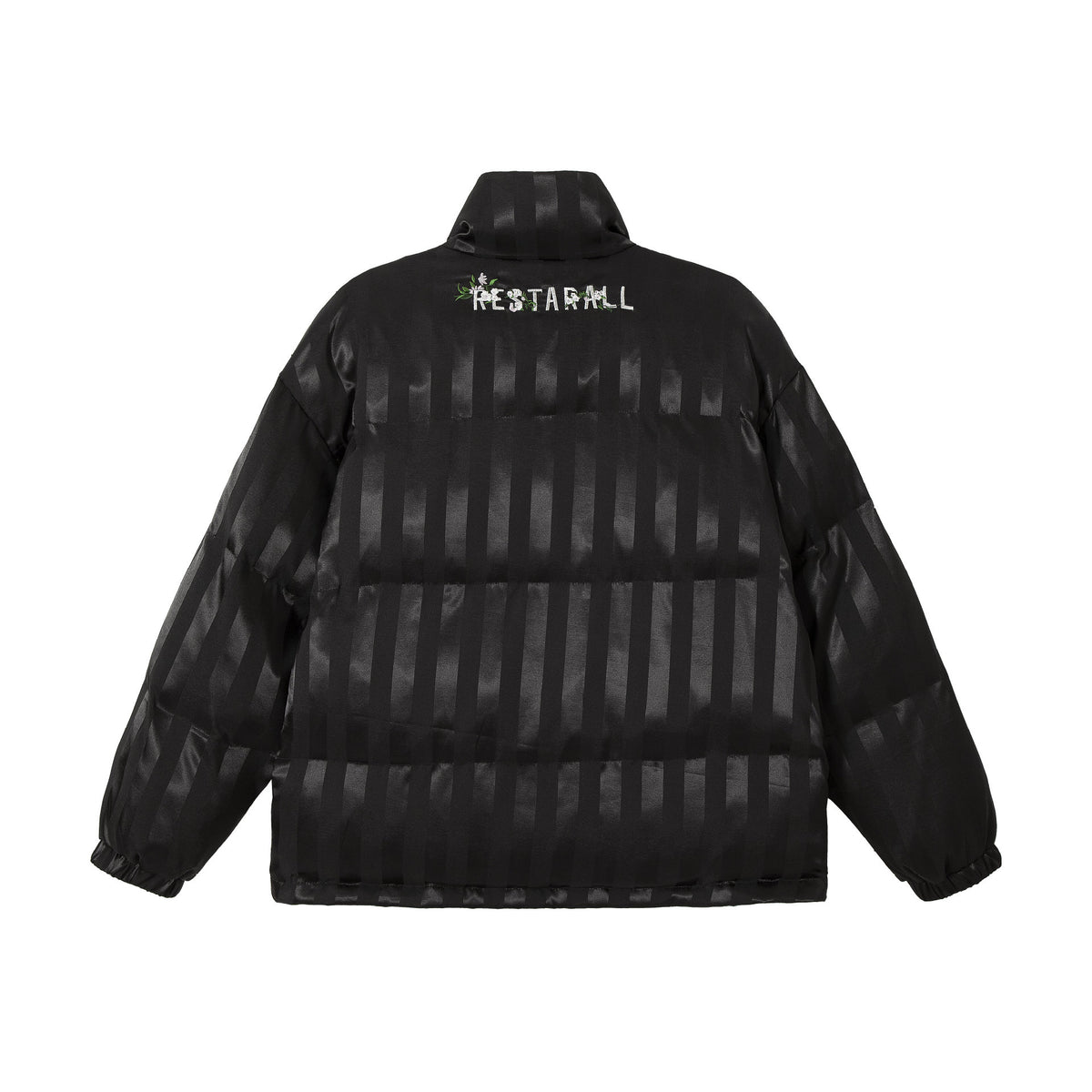 Women's Boxy Quilted Satin Puffer Jacket with Floral Embroidery Detail EVA-US