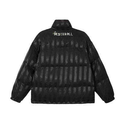 Women's Boxy Quilted Satin Puffer Jacket with Floral Embroidery Detail EVA-US