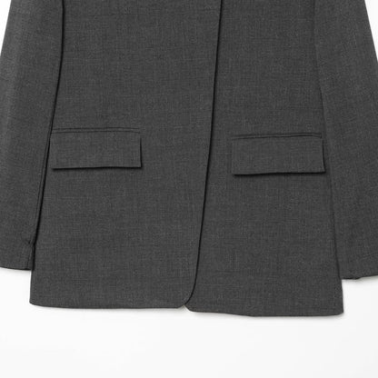 Women Checked Long Blazer with Stand Collar, Concealed Button Placket and Flap Pockets EVA-US
