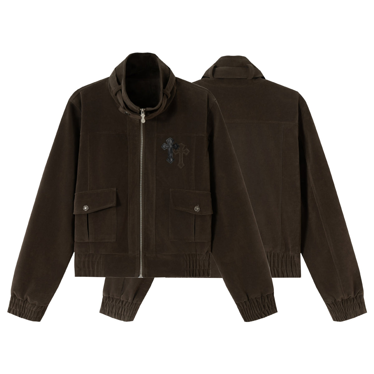 Men's short jacket in suede look with funnel collar, cargo patch pockets and decorative cross application EVA-US