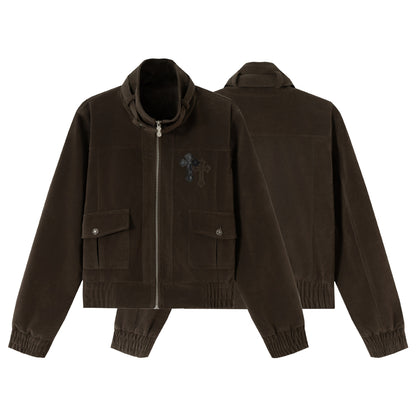 Men's short jacket in suede look with funnel collar, cargo patch pockets and decorative cross application EVA-US