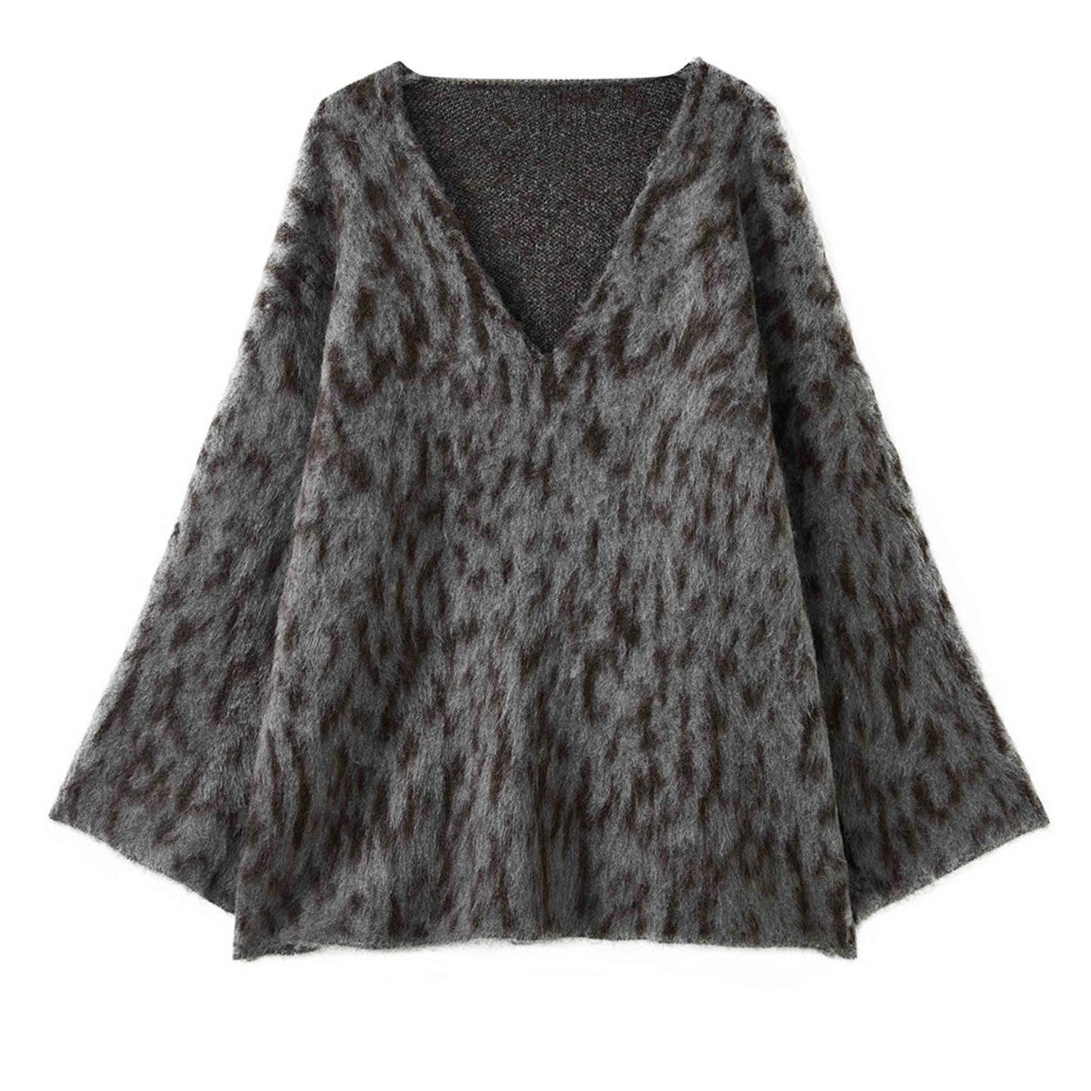 Women's Oversize V-Neck Sweater in Mohair Look with Voluminous Silhouette EVA-US