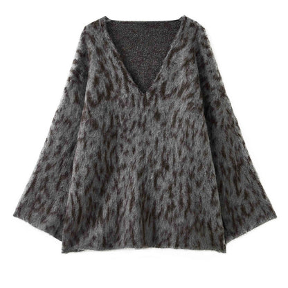Women's Oversize V-Neck Sweater in Mohair Look with Voluminous Silhouette EVA-US
