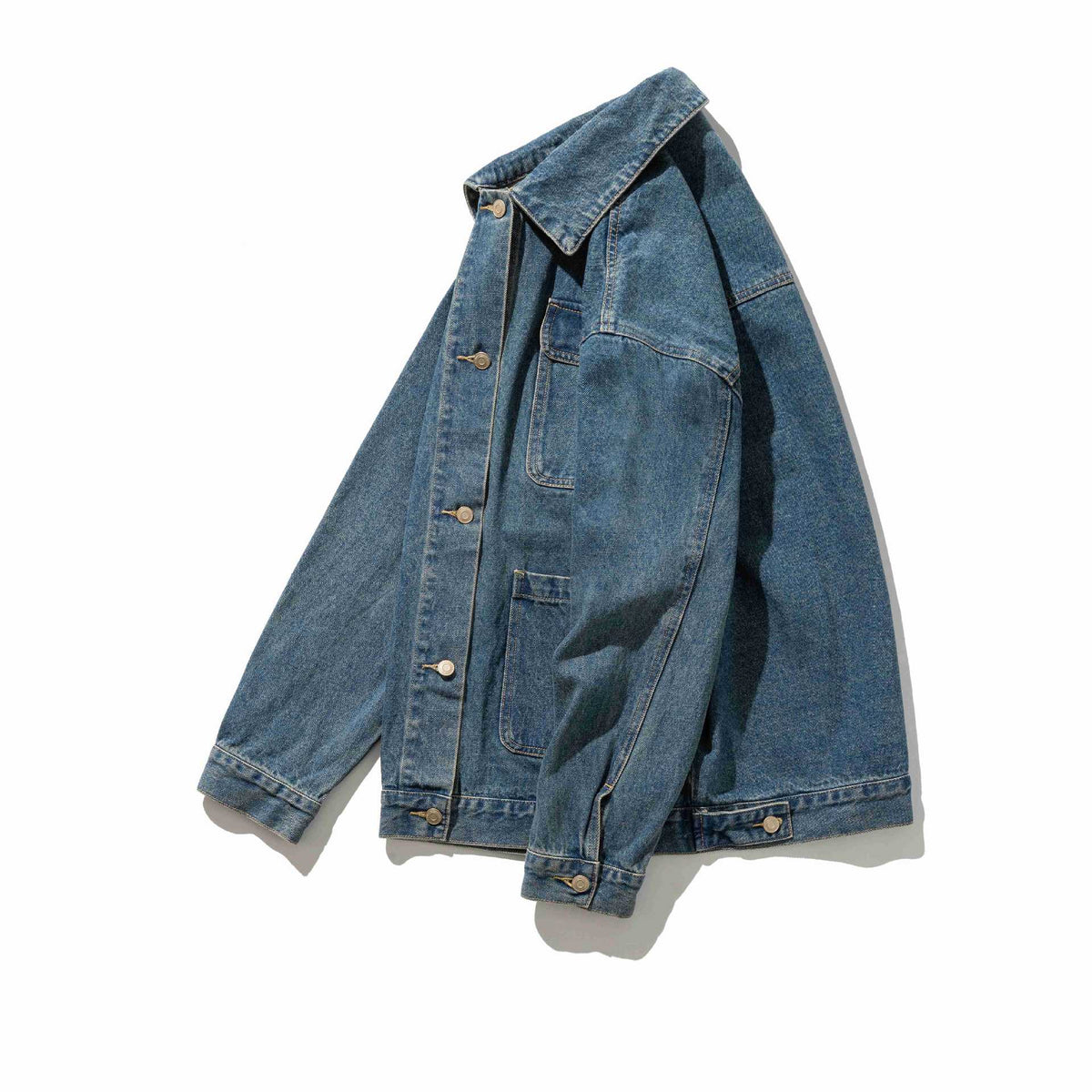 Unisex Robustess Denim Workwear Blouson with Shirt Collar and Large Flap Pockets EVA-US