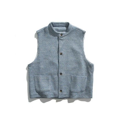 Women's knitted vest with stand-up collar, button placket and patch pockets EVA-US