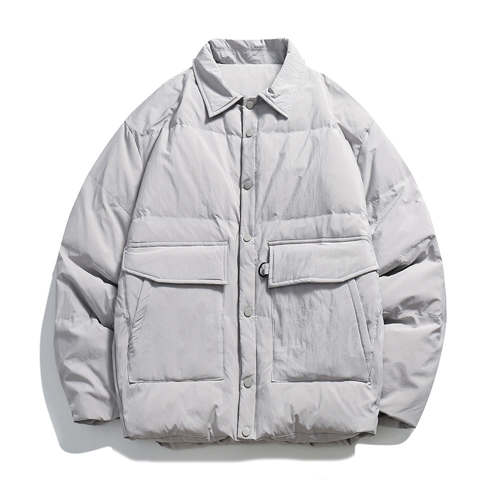Unisex Boxy padded shirt jacket with large flap pockets and snap button closure EVA-US