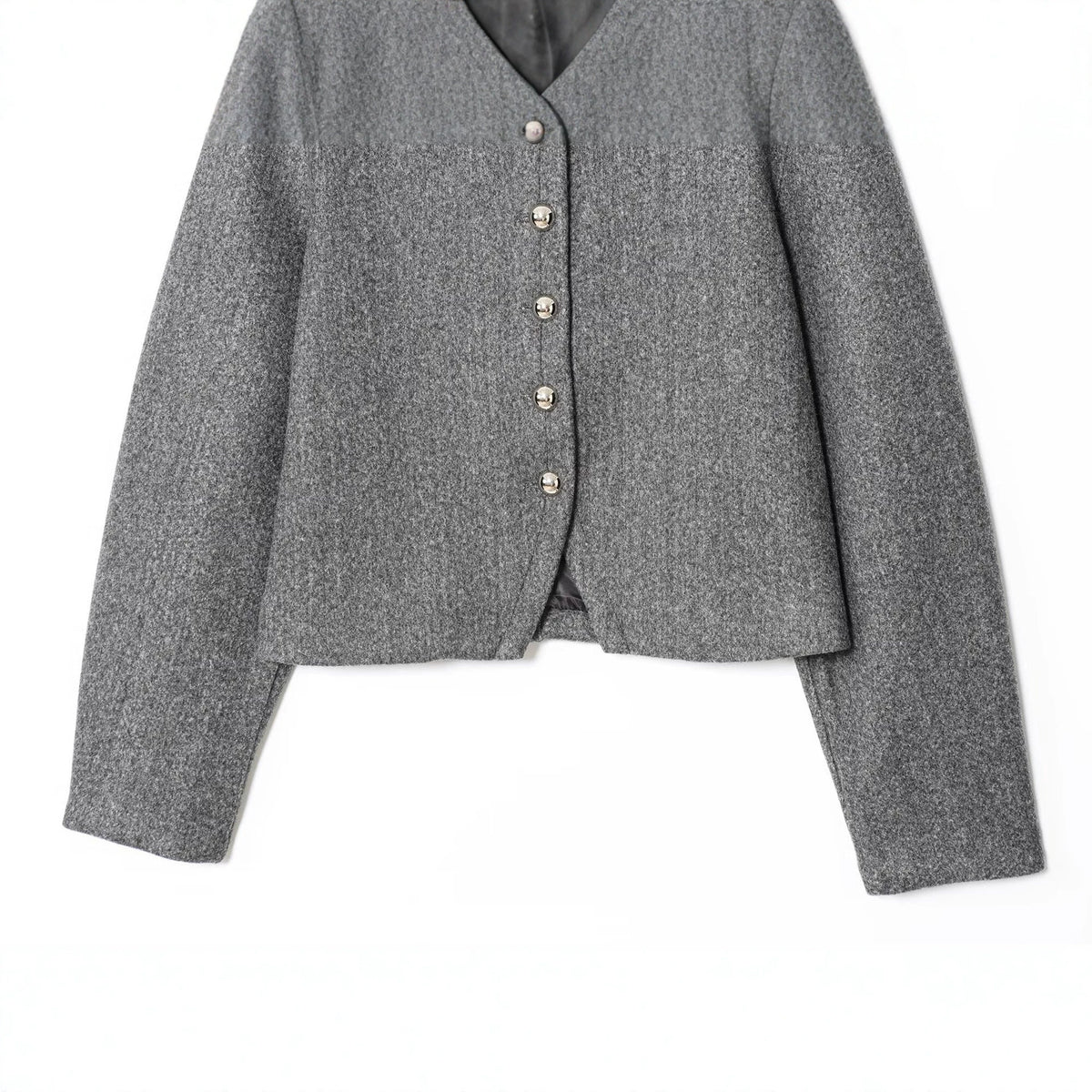 Women’s short jacket made of wool blend with round neck and decorative button placket EVA-US