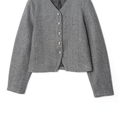 Women’s short jacket made of wool blend with round neck and decorative button placket EVA-US
