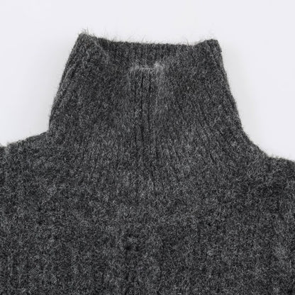 Women's Chunky Knit Oversized Sweater with High Turtleneck and Cable Pattern EVA-US