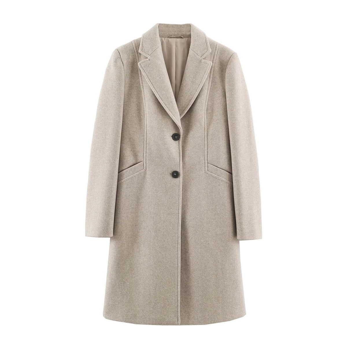 Women's Tailored Wool Look Coat with Notched Lapels and Welt Pockets EVA-US