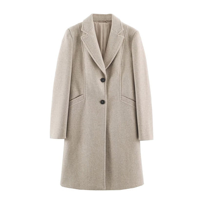 Women's Tailored Wool Look Coat with Notched Lapels and Welt Pockets EVA-US