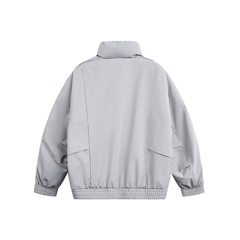 Men's Lightweight Windproof Urban-Utility Bomber Jacket with Stand Collar and Elastic Hem EVA-US