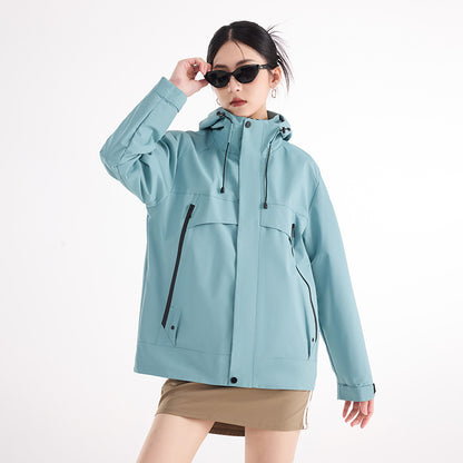 Women's technical waterproof oversized parka with hood and concealed zip pockets EVA-US