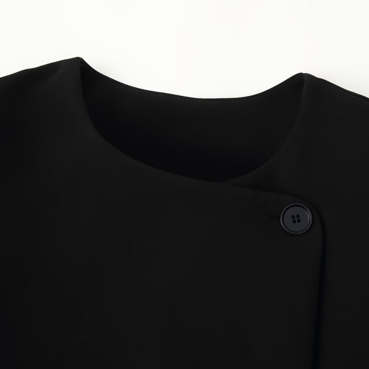 Women's Minimalistic Short Jacket with Asymmetrical Placket and Round Neckline EVA-US