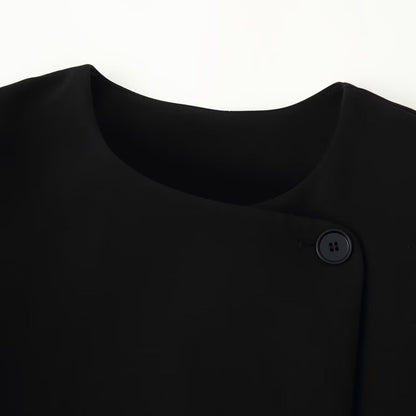 Women's Minimalistic Short Jacket with Asymmetrical Placket and Round Neckline EVA-US