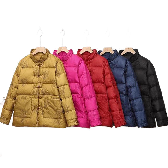 Women's padded quilted jacket with stand-up collar and traditional button placket EVA-US