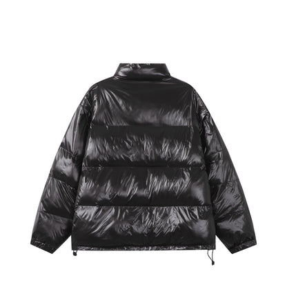 Unisex Shiny Boxy Quilted Oversized Puffer Jacket with High Stand-up Collar EVA-US