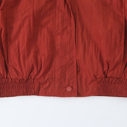 Women's Lightweight Cropped Bomber Jacket with Stand Collar, Elastic Hem and Snap Button Placket EVA-US