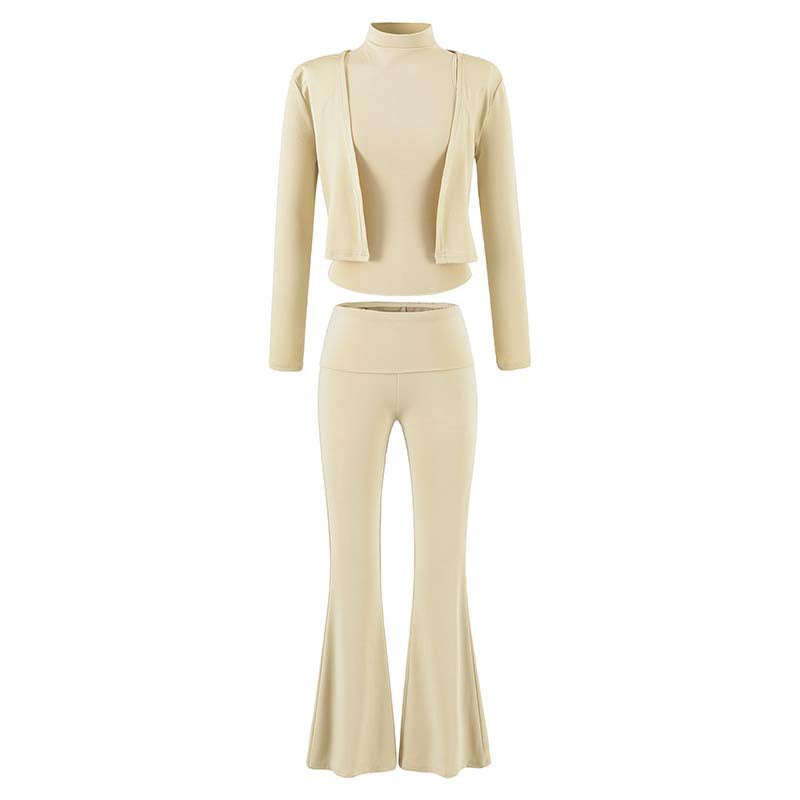 Women's Loungewear Set with Bolero, Turtleneck Cropped Top and Flared Trousers EVA-US