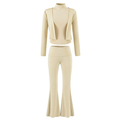 Women's Loungewear Set with Bolero, Turtleneck Cropped Top and Flared Trousers EVA-US