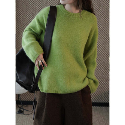 Women Soft Oversize Knit Sweater with Round Neckline EVA-US
