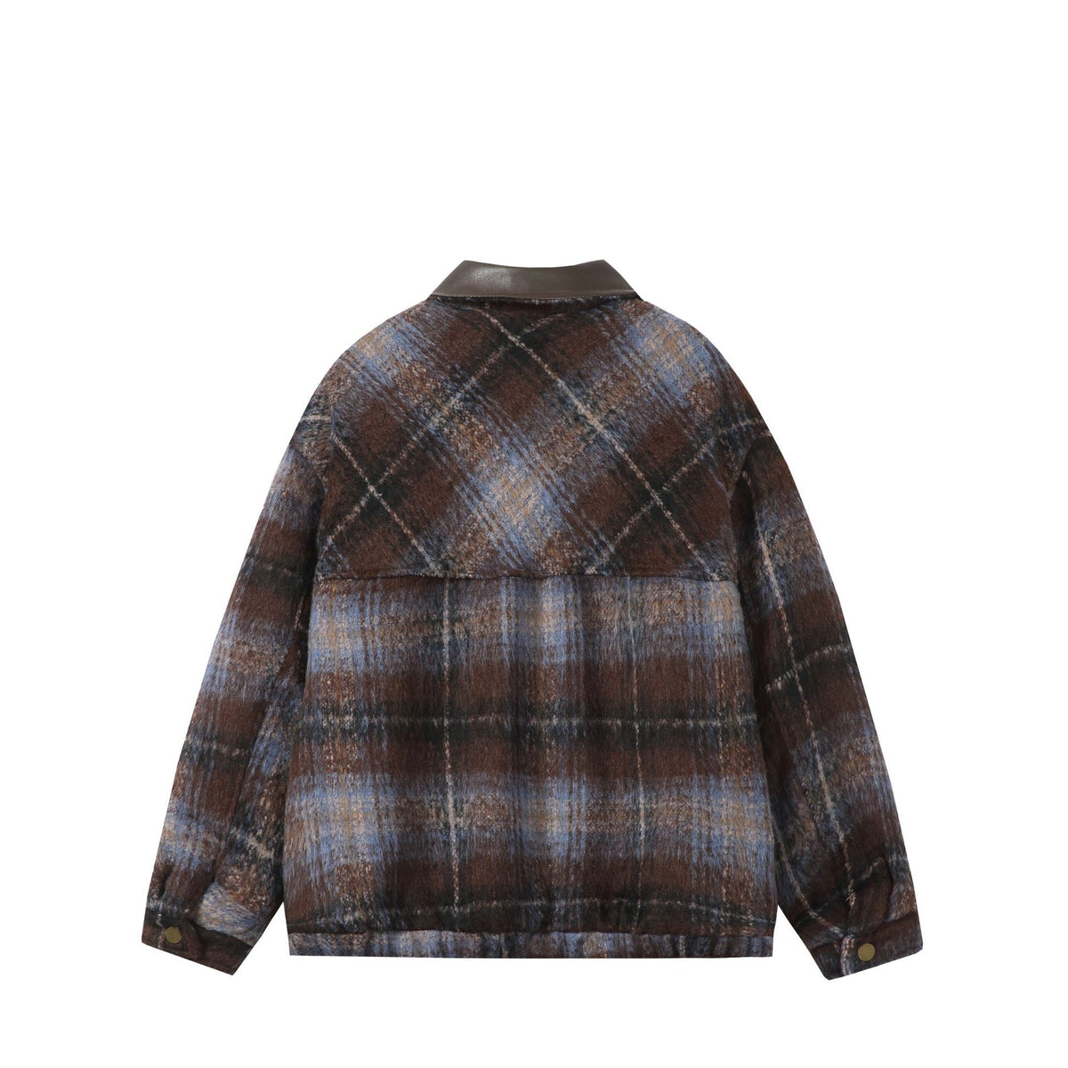 Unisex Boxy-Short Blouson in Overshirt Style with Faux Leather Collar and Flap Pockets EVA-US