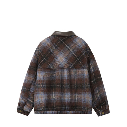Unisex Boxy-Short Blouson in Overshirt Style with Faux Leather Collar and Flap Pockets EVA-US