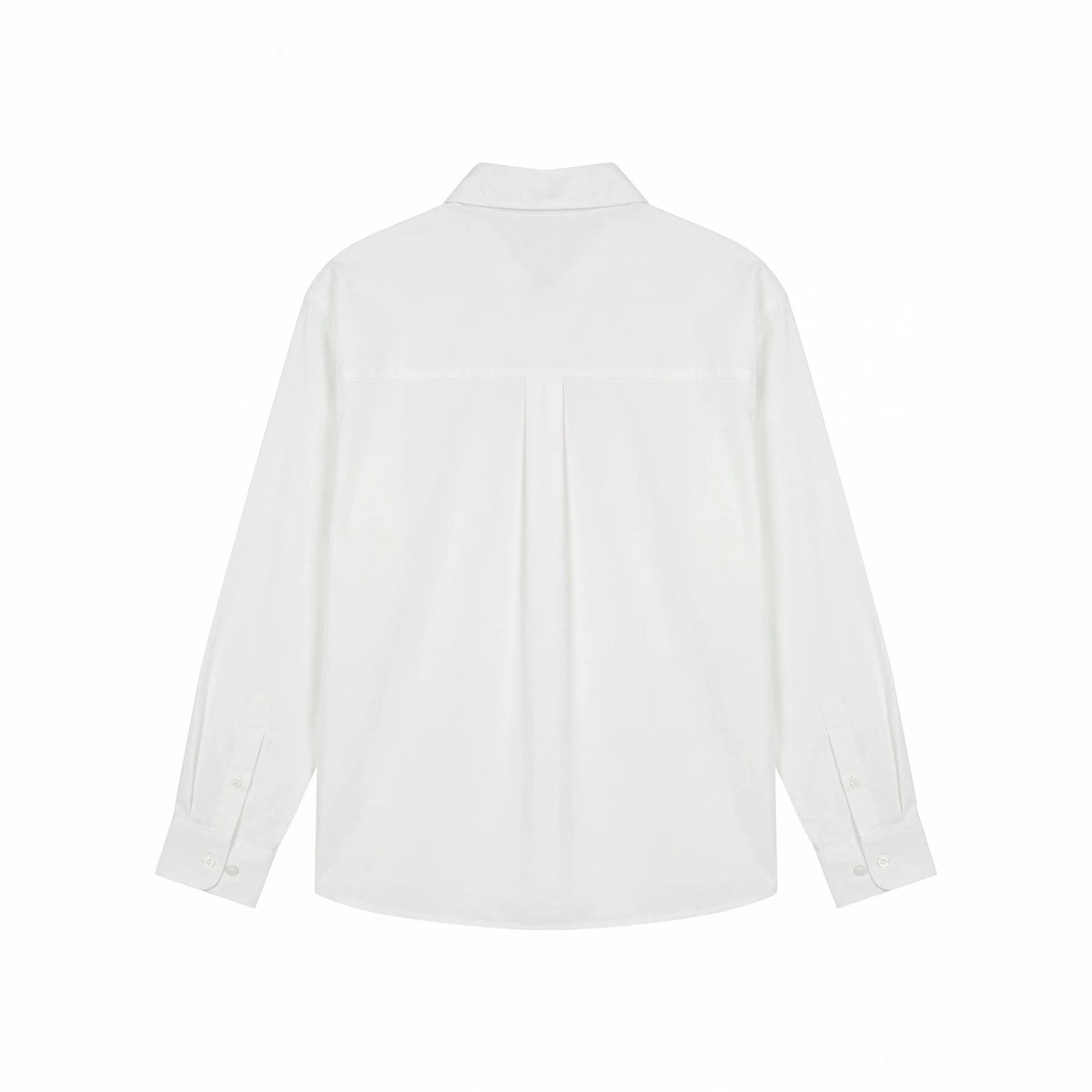 Women's oversized shirt blouse with fine embroidery appliqués and elongated hem down