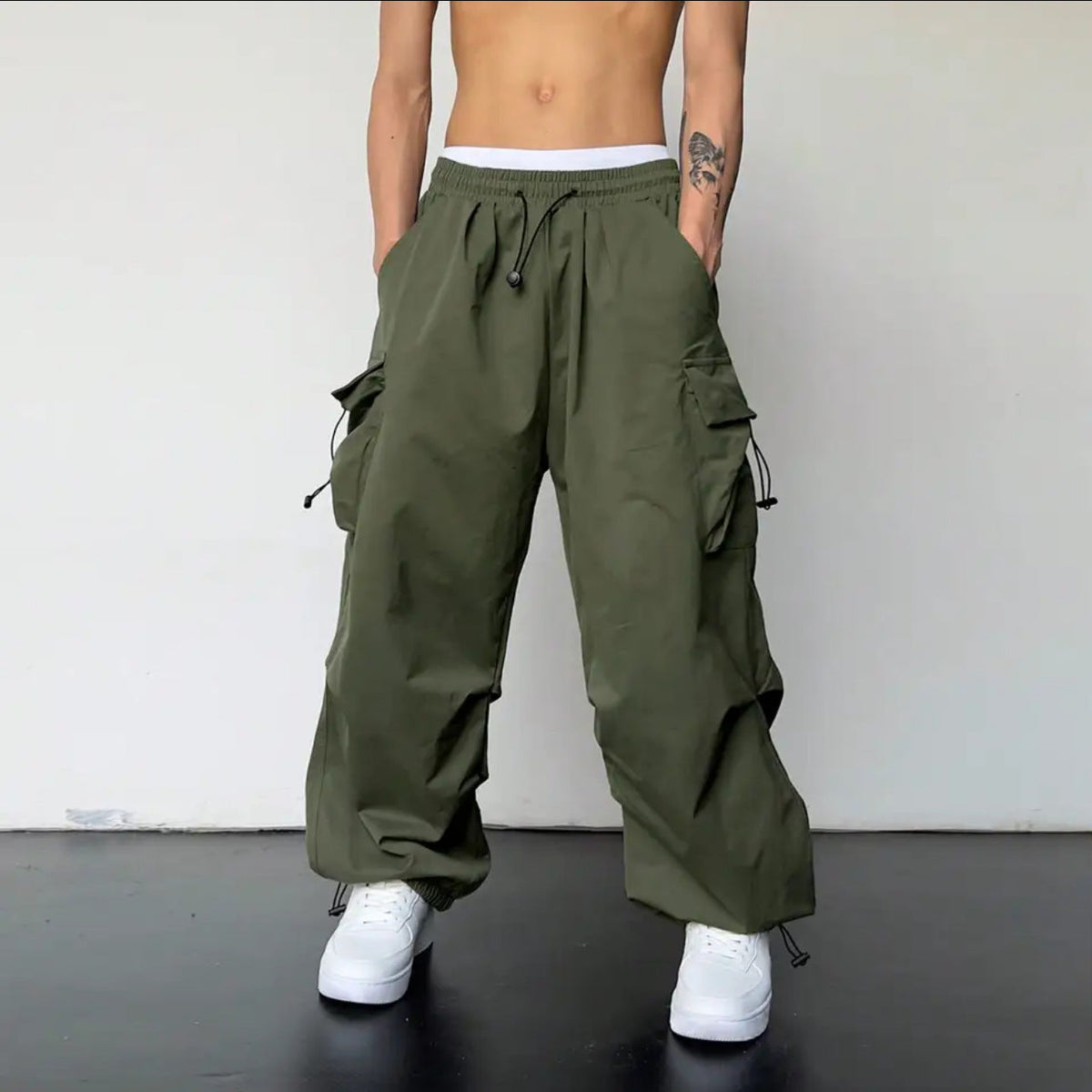 Men's Cargo Pants Wide Tunnel Drawstring