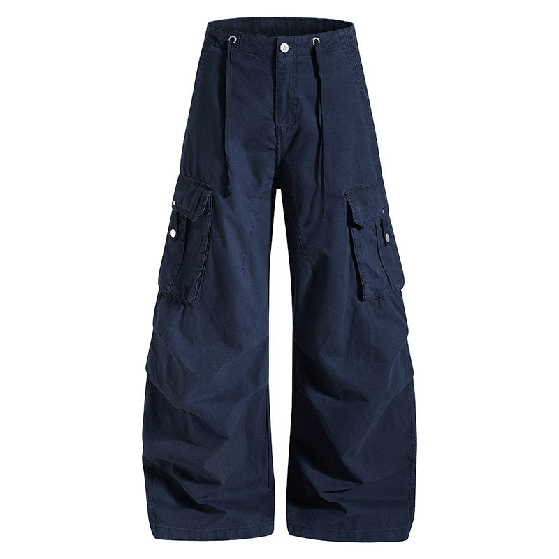 Women's wide high-waist cargo pants with drawstring waistband and large flap pockets EVA-US
