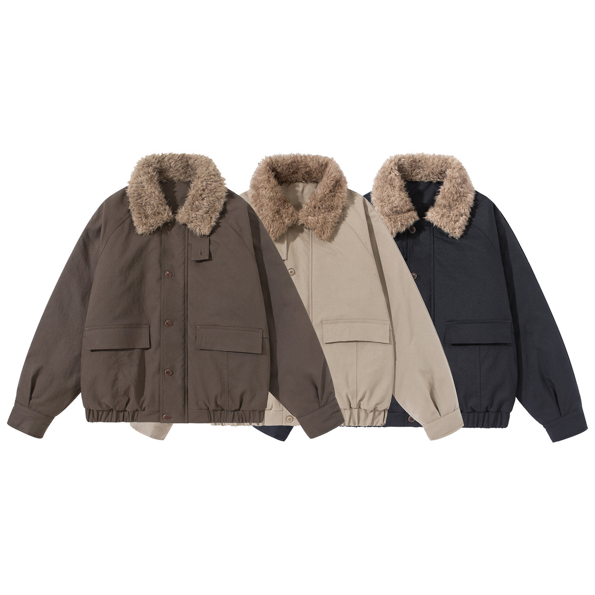 Unisex Boxy Isolation Blouson with removable faux fur shawl collar and cargo pockets EVA-US