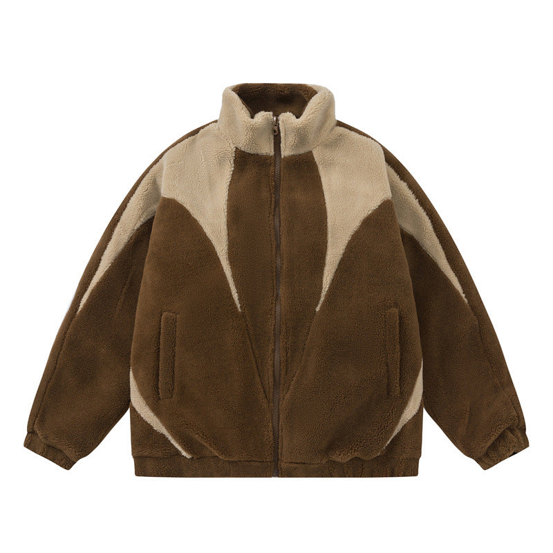 Unisex Oversized Teddy Fleece Jacket with High Standing Collar EVA-US