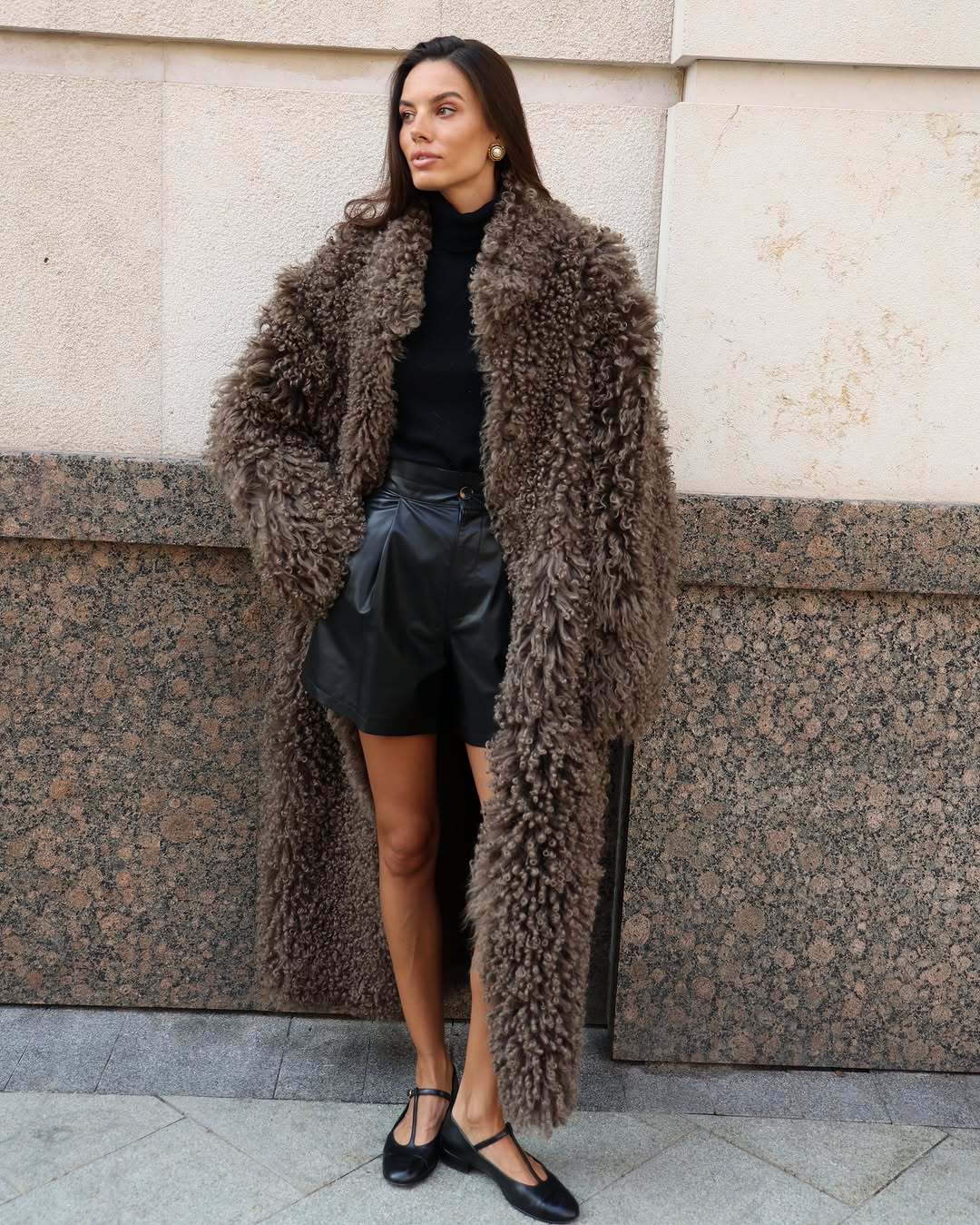 Women's Maxi Long Curly Teddy Coat in Sheepskin Look EVA-US