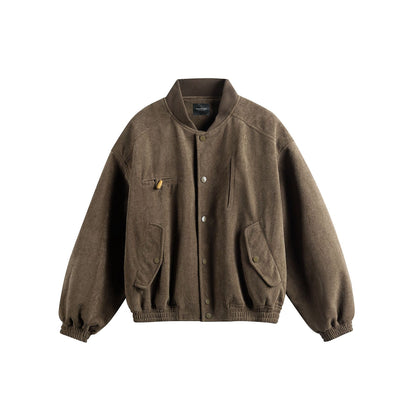 Unisex Boxy-Softsuede-Jacket with snap button placket, patch pockets and ribbed hem EVA-US