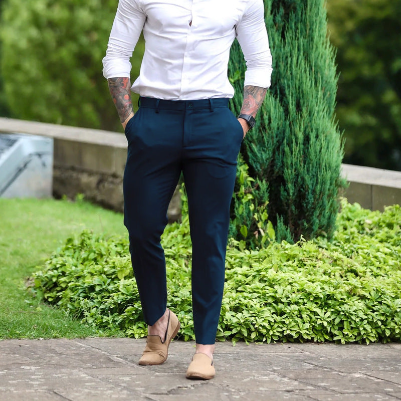 Men's Slim-Fit Chino Pants with Modern Design and Elastic Waist EVA-US