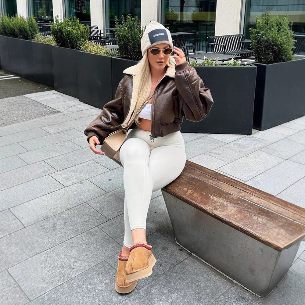 Ladies short cut pilot jacket with teddy lining and oversized sleeves EVA-US