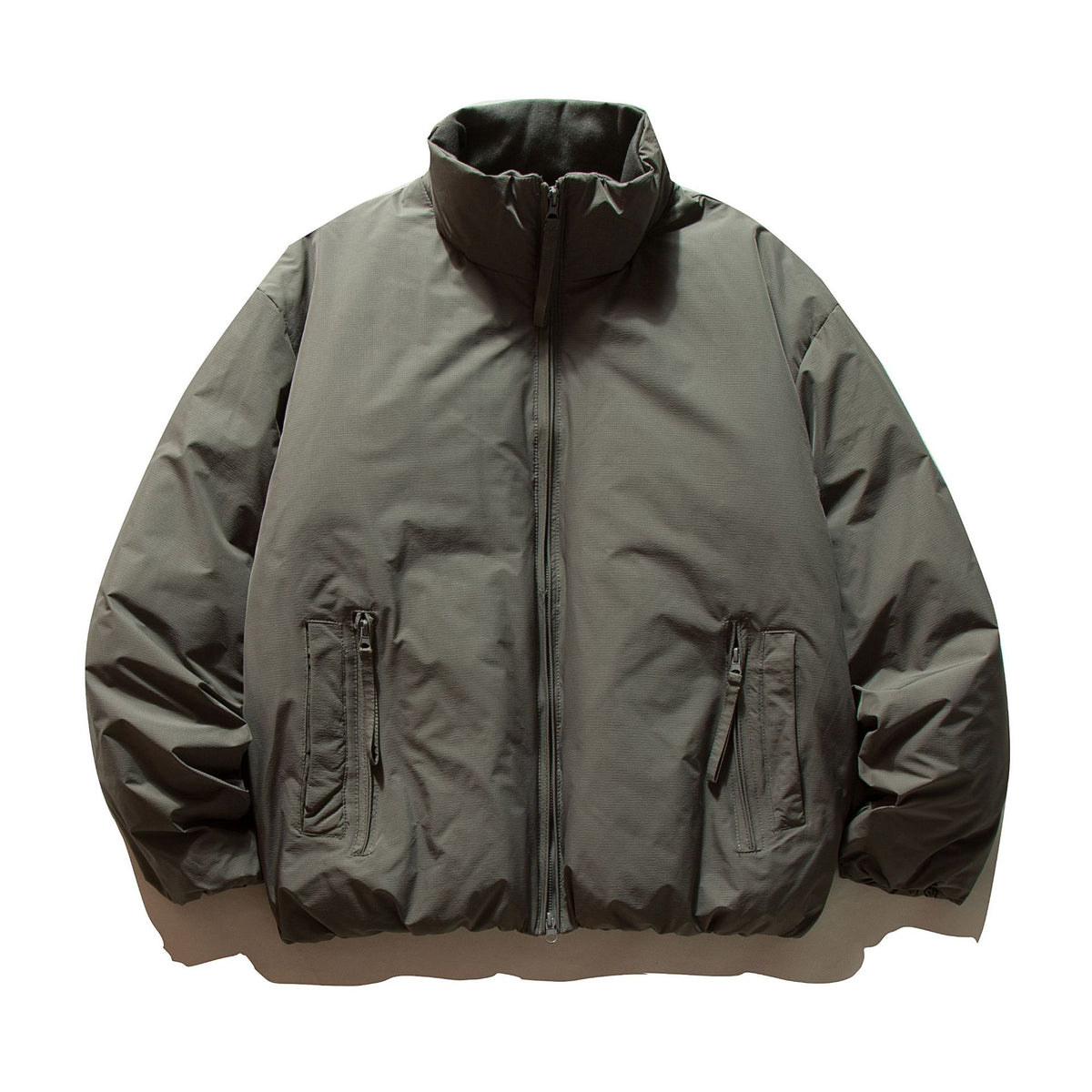 Unisex Short Cut Boxy Insulation Jacket with High Stand Collar and Zipper Pockets EVA-US