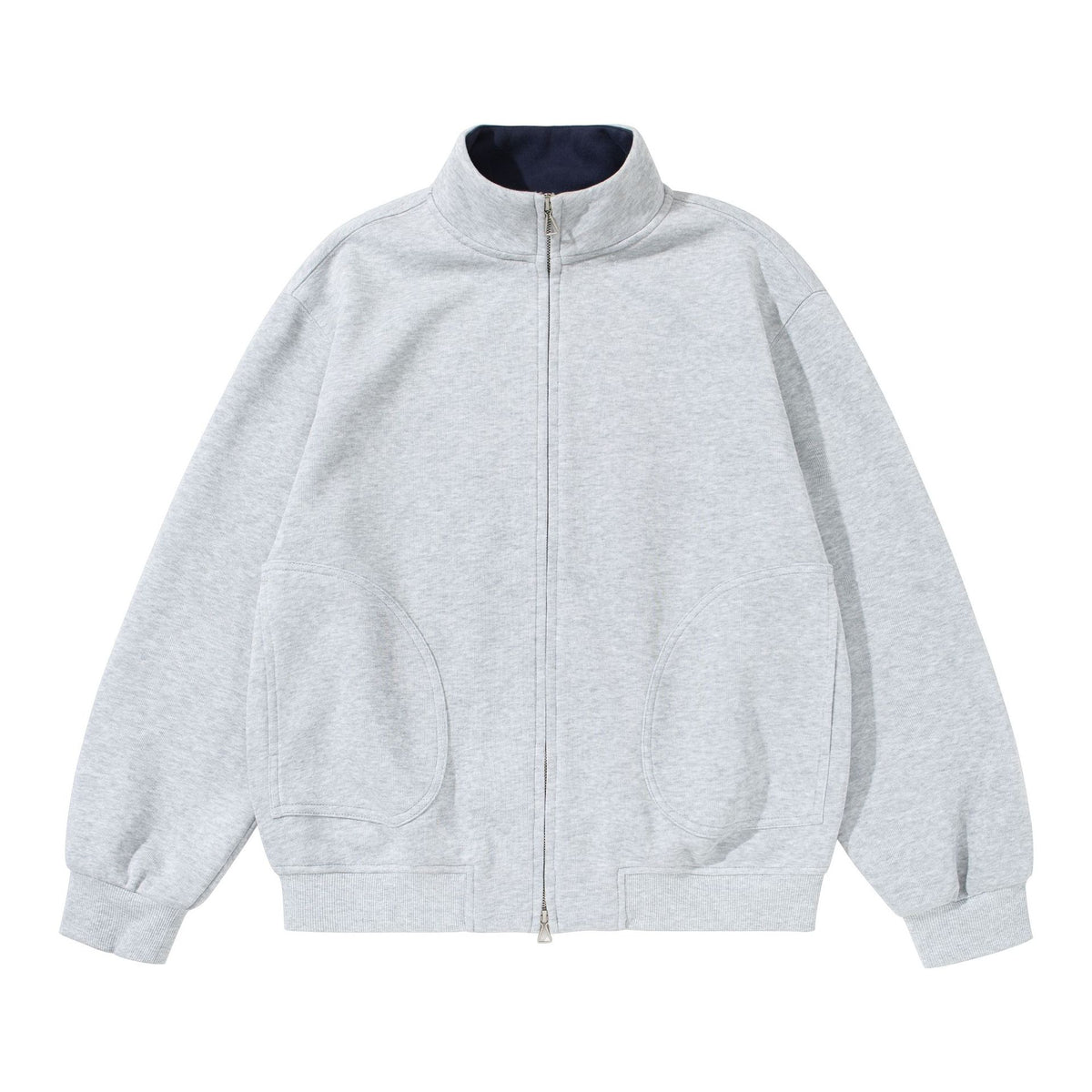 Unisex Oversized Sweat Jacket with Stand Collar, Two-Sided Zipper and Notable Half-Round Pockets EVA-US