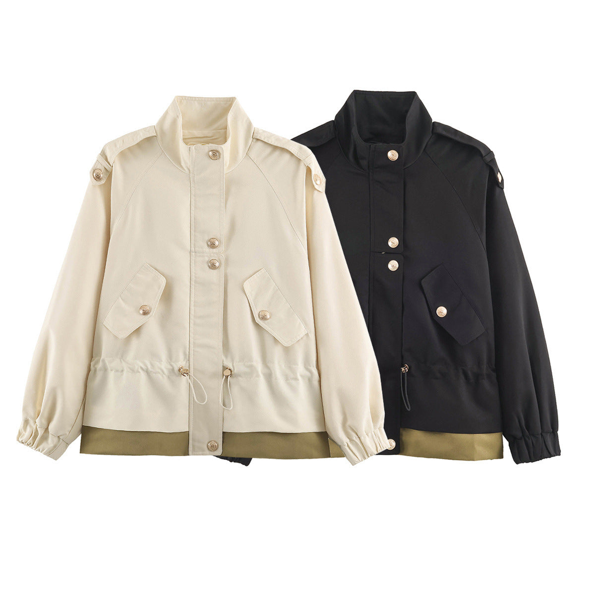 Women's short parka in field style with drawstring, flap pockets and stand-up collar EVA-US