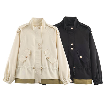 Women's short parka in field style with drawstring, flap pockets and stand-up collar EVA-US