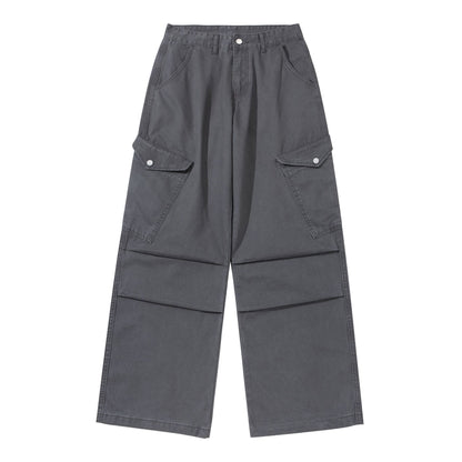 Women's Wide Cargo Pants made of Cotton Twill with High Waist and Patch Pockets EVA-US
