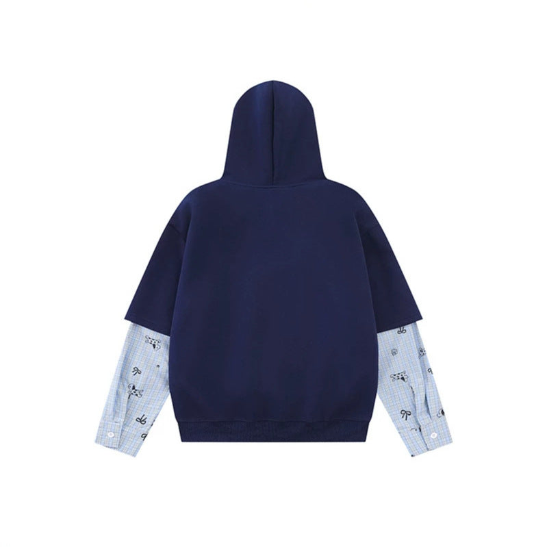 Women's hooded sweatshirt with layered look, kangaroo pocket and playful patch applications EVA-US